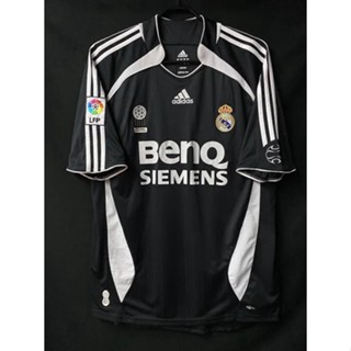 Gaopin 2006/2007 เสื้อยืด ลายฟุตบอล Real Madrid สีดํา สไตล์เรโทร