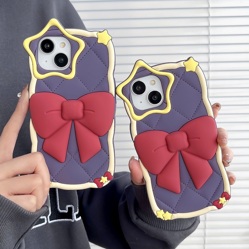 เคสโทรศัพท์มือถือ ซิลิโคน ลายโบว์ ดาวห้าแฉก 3D สําหรับ Iphone 11 12 13 14 PRO MAX
