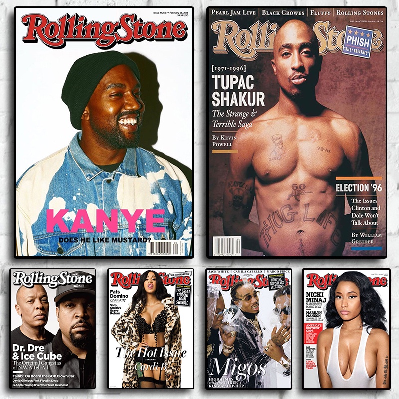 โปสเตอร์กระดาษคราฟท์ ลาย Kanye West Rocky Rap Music Star สไตล์ฮิปฮอป สําหรับตกแต่งผนังบ้าน ห้องนั่งเล่น