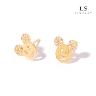 LS ต่างหูทอง 18k ง่ายและน่ารักเพชรเต็มมิกกี้เมาส์ต่างหูต่างหู 422e