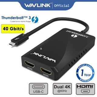 Wavlink Thunderbolt 3 40Gbps อะแดปเตอร์หน้าจอ Type C เป็น Dual HDMI สําหรับมอนิเตอร์แล็ปท็อป 4K 5K