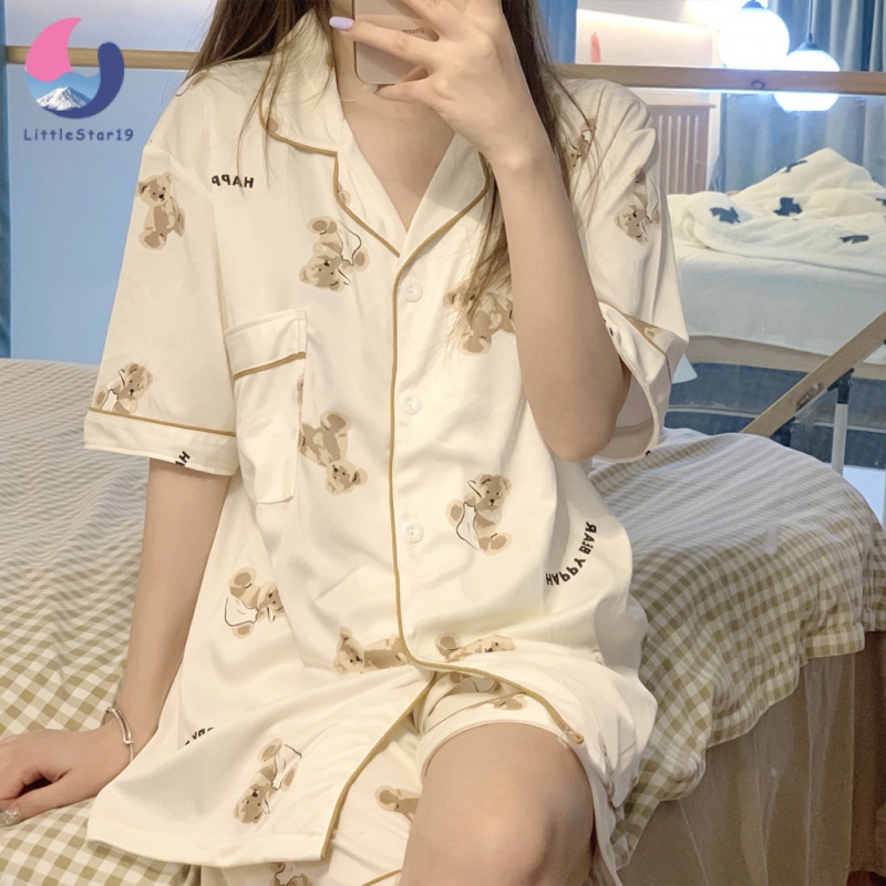 ชุดนอนผ้าคอตตอน แขนสั้นขาสั้น ลายการ์ตูน ผู้หญิง Women's pajamas 【LittleStar19】