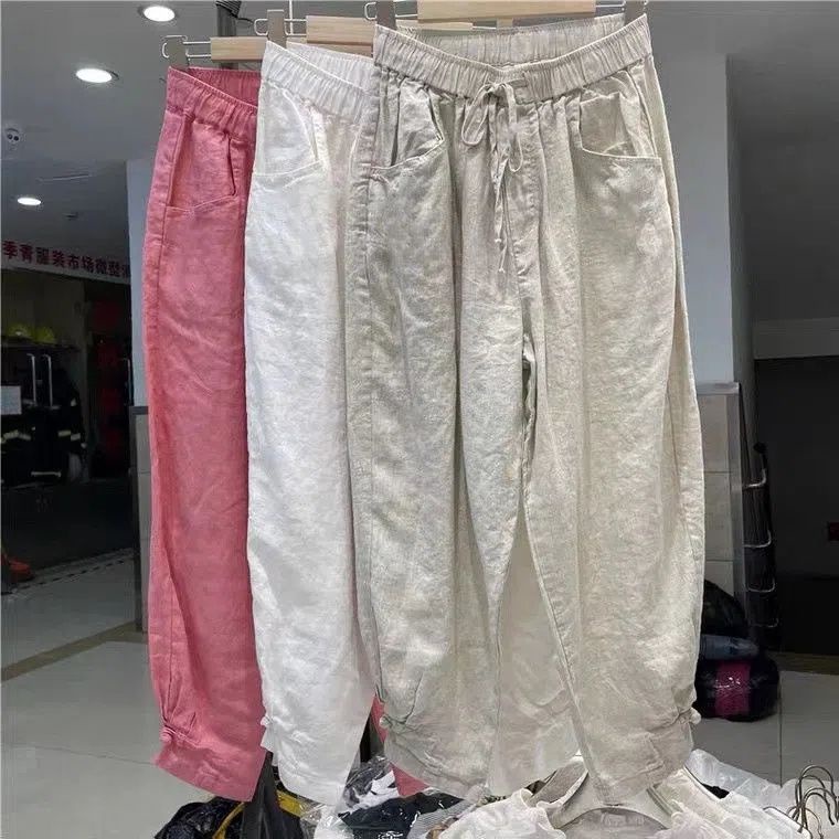 M-3XL ย้อน ยุค; เอวสูง กางเกง; หัวเข็มขัดเท้า; ปอ; บลูมเมอร์; ชิโนสรี; หย่อน; อเนกประสงค์; เอวยางยืด ความผอม; ฮาร์ลาน