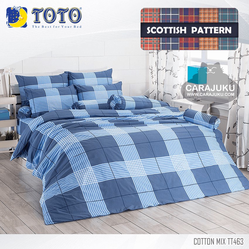 TOTO ชุดผ้าปูที่นอน 3.5ฟุต 5ฟุต 6ฟุต ลายสก็อต Scottish Pattern TT463 สีน้ำเงิน #โตโต้