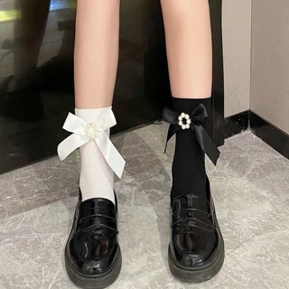 AY To films velvet summer thin calf socks pearl flower socks โลลิต้าโบว์น่ารัก