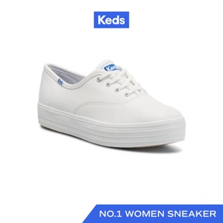 KEDS รองเท้าผ้าใบหนัง มีส้น รุ่น THE PLATFORM LEATHER สีขาว ( WH67191 )