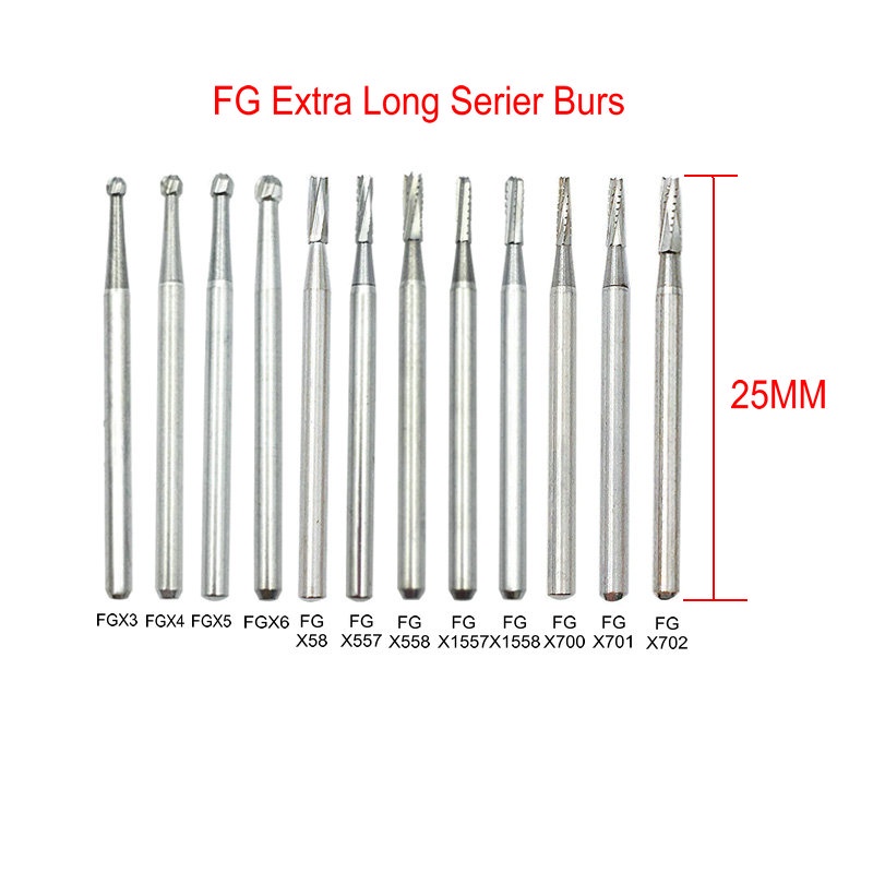 5Pcs/box Tungsten Steel Carbide Burs  For High Speed Handpieces 25mm Shank FG Burs