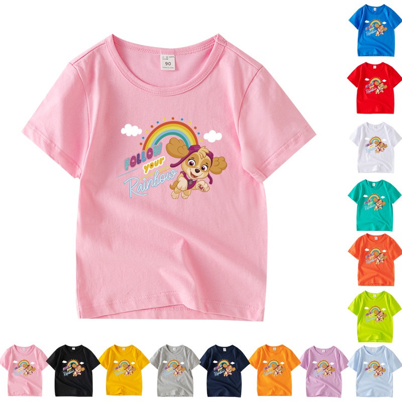 พร้อมส่ง เสื้อยืดแขนสั้น คอกลม ผ้าฝ้าย 100% ลาย Paw Patrol 8 สี สําหรับเด็ก AA015