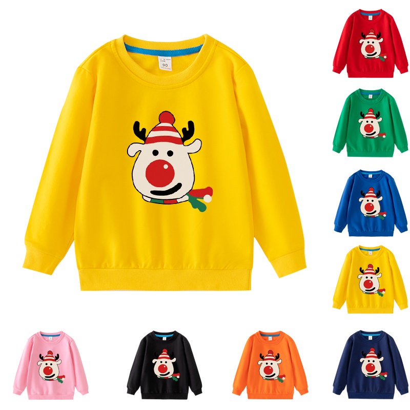 เสื้อกันหนาว แขนยาว ผ้าฝ้าย ลายการ์ตูนคริสต์มาส 8 สี สําหรับเด็ก FA021