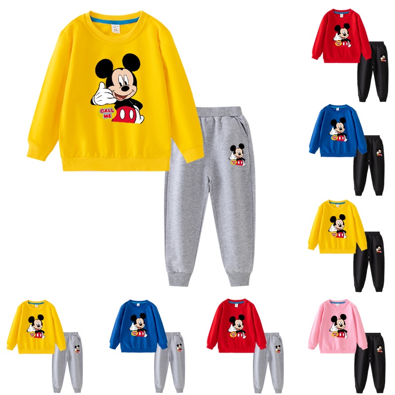เสื้อกันหนาวแขนยาวเนื้อผ้าฝ้ายลายการ์ตูนมิกกี้ 8 สี และกางเกงขายาว DA009