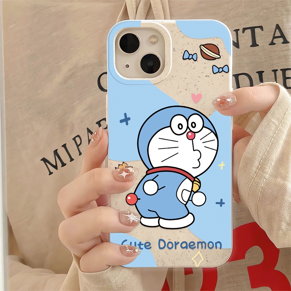 เคสโทรศัพท์มือถือ กันกระแทก ลายการ์ตูนโดราเอมอนน่ารัก สีขาว สําหรับ iphone 14 pro max 11 13 12 7 8 Plus X XR XSMax