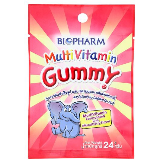 BIOPHARM MULTIVITAMIN GUMMY 8's วิตามินเคี้ยวสำหรับเด็ก(ซองสีชมพู) รสมิกซ์เบอร์รี่