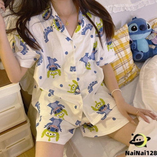 ชุดนอนผู้ใหญ่แขนสั้นขาสั้น ชุดนอนผ้าคอตตอน ชุดนอนลายน่ารัก Cotton pajamas【NaiNai 128】