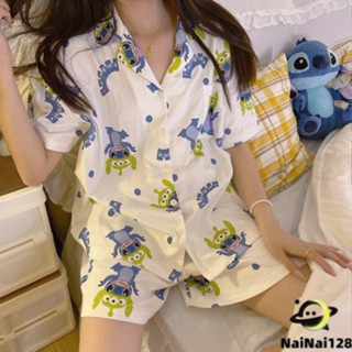 👍ชุดนอนผู้ใหญ่แขนสั้นขาสั้น ชุดนอนผ้าคอตตอน ชุดนอนลายน่ารัก Cotton pajamas【NaiNai 128】