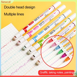 &lt;Newcat&gt; 8Pcs Compact Linear Pen Study Supplies Multi Color Roller Tip Curve Highlighter Comfortable Grip