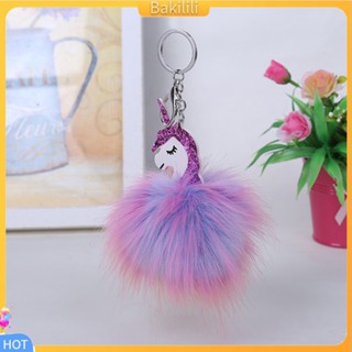 (Bakilili) Cute Fluffy Unicorn Keychain Cute Pompom Fur Car Key Chain Bag Pendant Key Ring