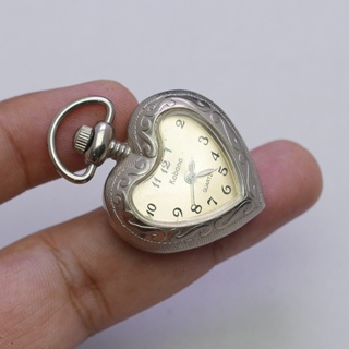 นาฬิกา Vintage มือสองญี่ปุ่น Pocket Watch นาฬิกาพกKabanaระบบQUARTZรูปหัวใจ กรอบเงิน หน้าขาว หน้าปัด 30มม