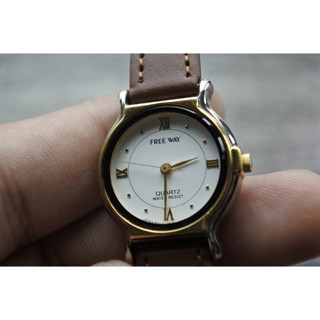 Vintage Citizen Freeway  UNISEX ทรงกลม กรอบเงิน หน้าขาว หน้าปัด 25มม สายหนัง