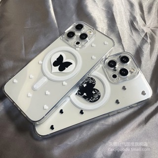 เคสโทรศัพท์มือถือไอโฟน Magnetic Case ลายผีเสื้อกับหัวใจ เคสใส + ซิลิโคนนิ่ม น่ารักไม่เหมือนใคร