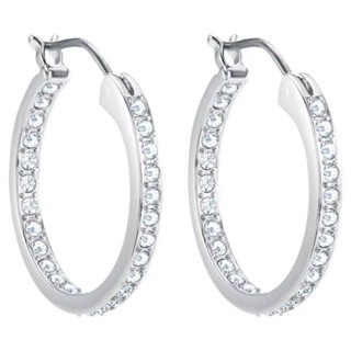 Swarovski  ต่างหูแบบห่วง Sommerset ขาว, เคลือบโรเดียม