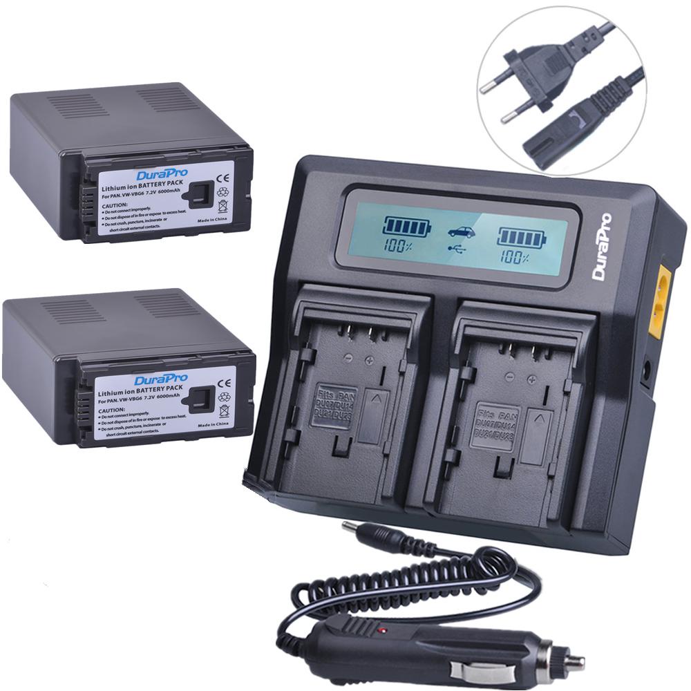 VBG6 6000MAh Li-Ion Camcorder Battery Fast LCD Dual Charger For Panasonic AG-AC160A,AG-AC7,AG-AC130A,VW-VBG6