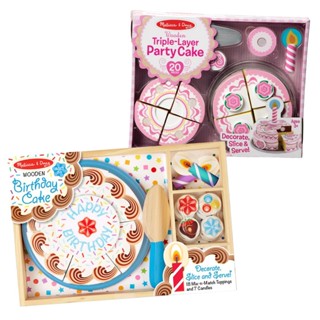 [33ชิ้น ตกแต่งหน้าเค้ก] ชุดเค้กวันเกิด Melissa &amp; Doug Wooden Birthday Cake มีด ท้อปปิ้ง เทียน ถาด ไม้อย่างดี มีตีนตุ๊กแก mix-match หลากรุ่น 511/4069