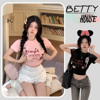Betty House🎀 เสื้อครอป🍓y2k CROP TOPเสื้อยืดพิมพ์ลายผ้าฝ้ายน่ารัก🌟พร้อมส่ง 💥พร้อมส่งจากกทม มาถึงใน 3-5 วัน