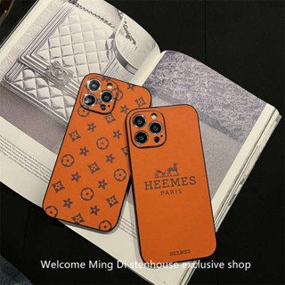 สีส้มไล่ระดับ เคสสีส้ม Hermes Orange Flower Apple 14pro เคสมือถือ iphone13เคสหนัง14promax 12กันกระแทก11ผู้หญิง xsmax พรีเมี่ยม14นุ่ม13promax รวมทุกอย่างสำหรับ mini xr อินเทรนด์