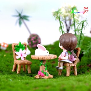 【AG】Mini Lovely Table Chairs Set Resin Crafts Miniature Ornaments Decor