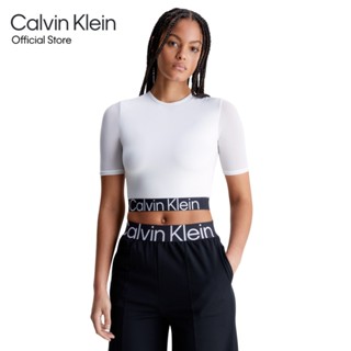 CALVIN KLEIN เสื้อครอปผู้หญิง ออกกำลังกาย ทรง Slim  รุ่น 4WS3K116 110 - สีขาว