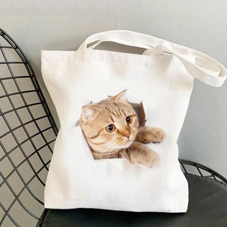 ㍿♤﹊Cat Meow Star พิมพ์นักเรียนกวดวิชาความจุขนาดใหญ่ Tote Bag กระเป๋าสะพายไหล่ลำลองกระเป๋าผ้าแคนวาสแมว