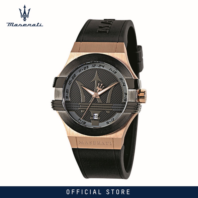 【2 Years Warranty】 Maserati Potenza 40mm Black Silicone Men's Quartz นาฬิกาข้อมือ R8851108002 With Luminous Hands