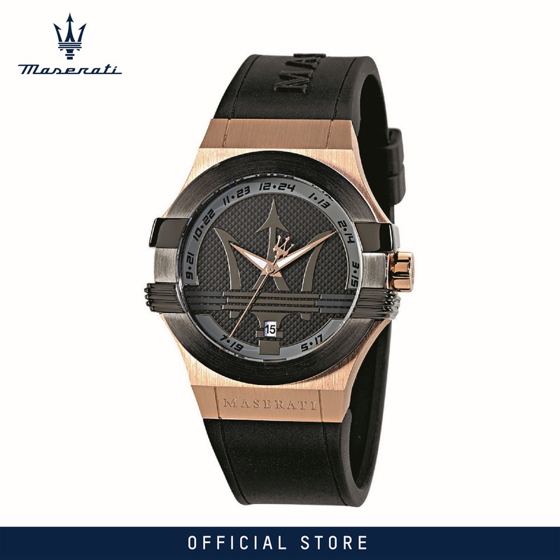 【2 Years Warranty】 Maserati Potenza 40mm Black Silicone Men's Quartz นาฬิกาข้อมือ R8851108002 With L