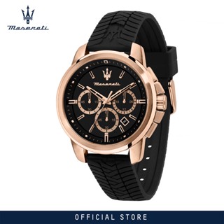 【BEST SELLER】[2 Years Warranty] Maserati Successo 44mm Case Black Silicon Strap Mens Chronograph Quartz Watch R8871621012