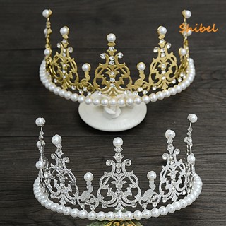 HOT_ 16 ซม. Rhinestone ประกายมุกเทียมมงกุฎปาร์ตี้วันเกิด Headwear