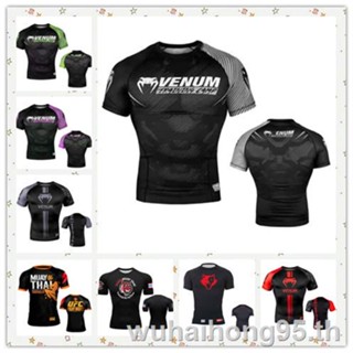 Ufc เสื้อยืดแขนสั้น พิมพ์ลายมวยไทย❧❦_มวย รัดรูป แห้งเร็ว ด้านบน MMA ฝึกสู้ ฟิตเนส กีฬา เสื้อ