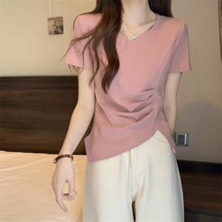 大码正肩短袖T恤女设计感小众夏季2023年新款胖MM不规则短款上衣