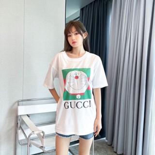 Gucci เสื้อยืดแขนสั้น พิมพ์ลายการ์ตูนแมวโดราเอมอน ดิสนีย์ 23ss ทรงหลวม สไตล์เกาหลี สําหรับผู้หญิง