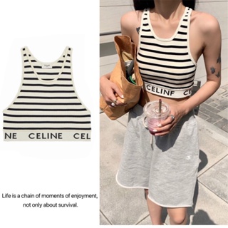 Celine เสื้อกีฬาแขนกุด พิมพ์ลายตัวอักษร CE แต่งริบบิ้น แฟชั่นฤดูร้อน สําหรับผู้หญิง