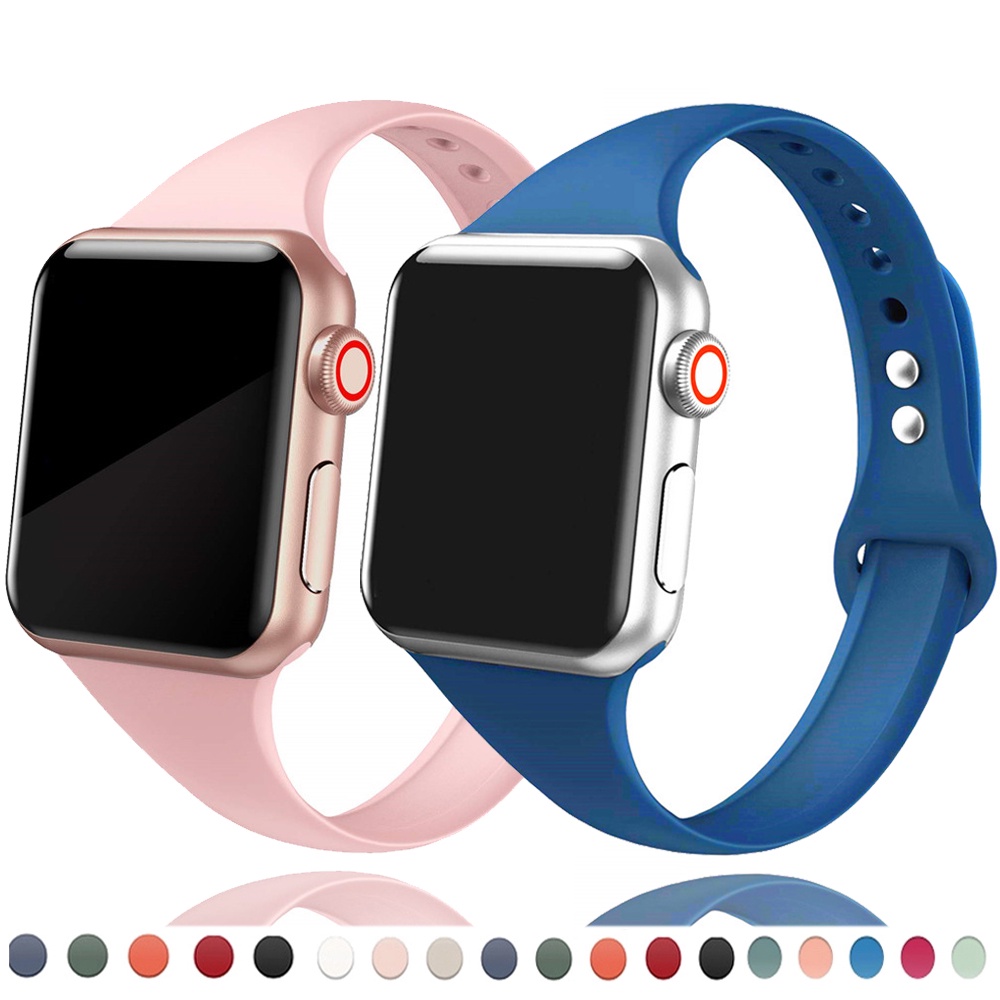 ✲☁Slim Strap for Apple watch band 44mm 40mm 38mm 42mm Silicone belt bracelet Watchband for correa iwatch 6 5 4 3 SE 7 45
