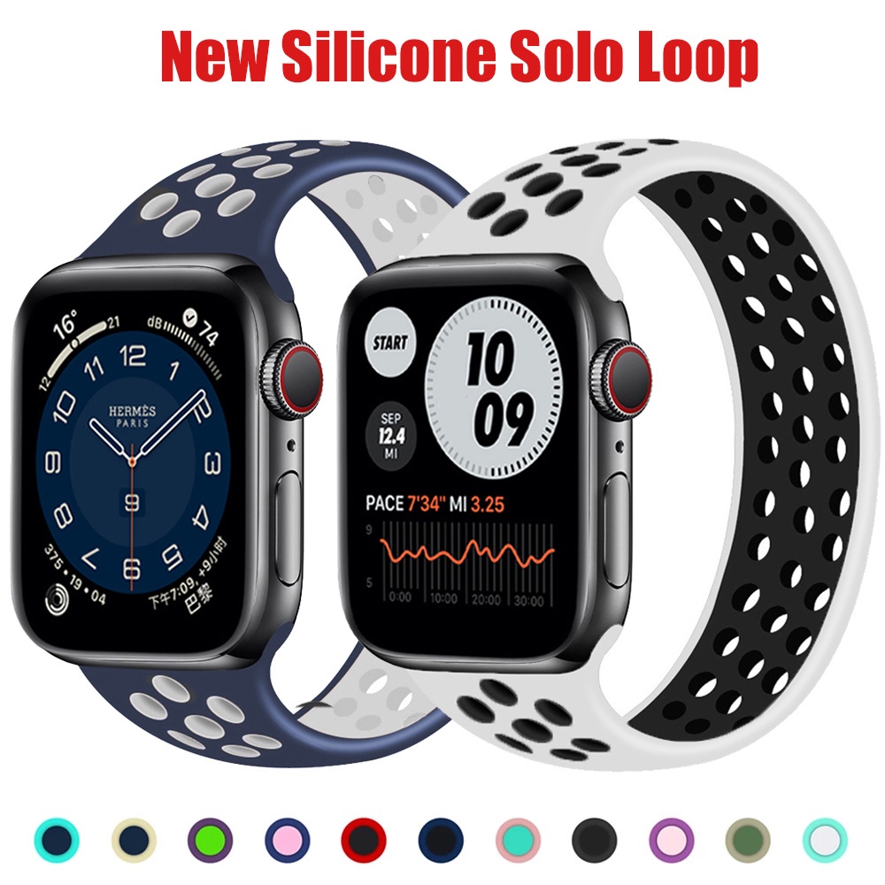 ●㍿☎Silicone Solo Loop for Apple Watch Band 44mm 40mm 38mm 42mm Breathable Elastic Belt bracelet band iWatch Series 3 4 5