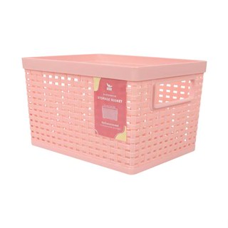ตะกร้าพลาสติกลายหวาย KECH 16x21x13.2 ซม. สีชมพู