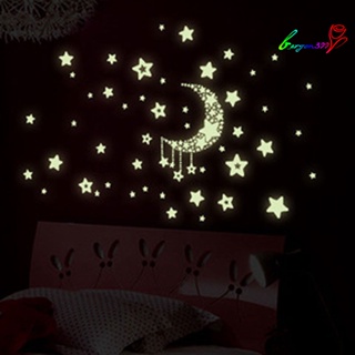 【AG】Luminous Wall Sticker Removable DIY Self-adhesive Decorative Moon Star Background Mural Home Decor