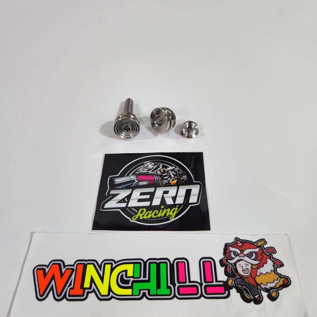 น็อตยึดท่อ + บูช สแตนเลส ลายก้นหอย งานกลึงมือ + สติ๊กเกอร์ZERN WAVE110i / WAVE125R / WAVE125S / DREAM SUPERCUB / SONIC