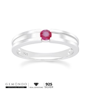 Gemondo แหวนเงินแท้ 925 Sterling Silver ชุบโรเดียม ประดับทับทิม (Ruby) ขนาด 3.5 มม. สไตล์แหวนเม็ดเดี่ยว