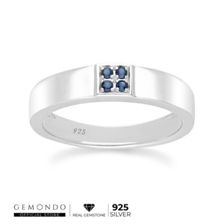 Gemondo แหวนเงินแท้ 925 Sterling Silver ชุบโรเดียม ประดับไพลิน (Blue Sapphire) เรียง 4 เม็ด ทรงแหวนปลอกมีด : แหวนผู้ชาย