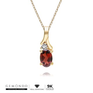 Gemondo จี้ทองคำ 9K ประดับโกเมน (Garnet) และเพชร ดีไซน์ใบไม้ (ไม่รวมสร้อย) : จี้พลอย จี้อัญมณี เดือนเกิดมกราคม