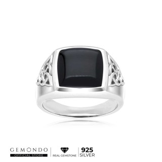 Gemondo แหวนผู้ชายเงินแท้ 925 ประดับหินแบล็คโอนิคส์ (Black Onyx) หรือนิลดำ ดีไซน์วินเทจ : แหวนนิล แหวนวินเทจ แหวนเรียบ