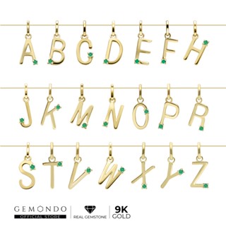 Gemondo จี้ทองคำแท้ 9 กะรัต (9K) ตัวอักษร A-Z ประดับมรกต : จี้ตัวอักษร จี้ทองแท้ จี้ทองคำ ของขวัญ จี้พลอย พลอยมรกต