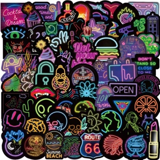 【50100ชิ้น】Neon Lights Large Sticker สติกเกอร์นีออน แล็ปท็อป สติ๊กเกอร์ Pvc สติ๊กเกอร์กันน้ำ